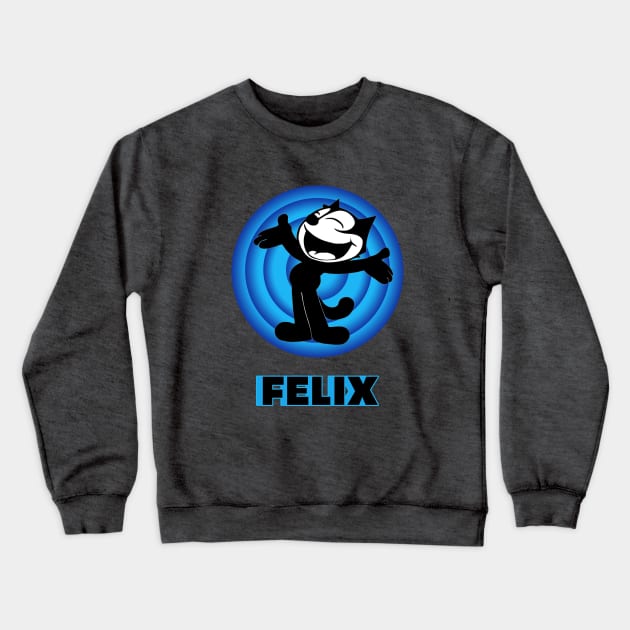 Felix the Cat Cartoon Arms Outstretched Blue Vintage Retro Crewneck Sweatshirt by VogueTime